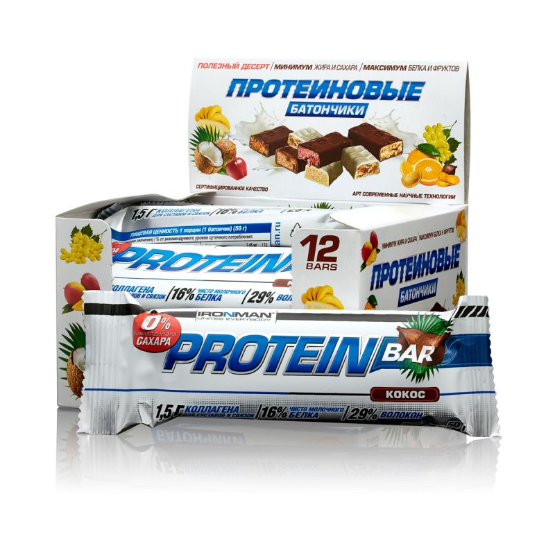 Protein Bar без сахара, шоу-бокс 12x50г, 2 вкуса - 12 шт