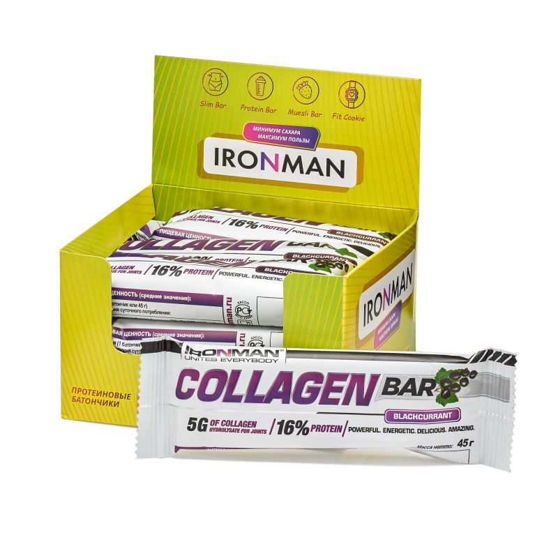 Collagen Bar с коллагеном, шоу-бокс 12x45г, смородина - 12 шт