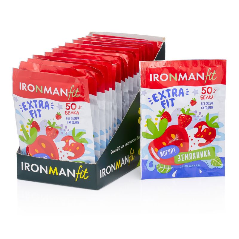 IRONMAN FIT Extra-Fit со вкусом: йогурт-земляника, 25 г (Бокс 20 пак.) - 20 пакетиков